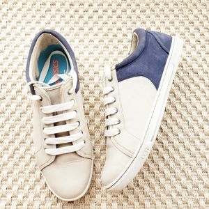 UGG Women's Two-Tone Cream and Navy Leather Sneakers